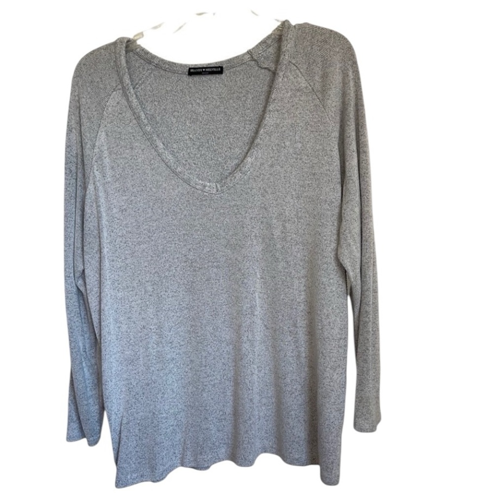 BRANDY MELVILLE Oversized Heather Gray V Neck Sweater, OS (S - XL) GUC - Picture 4 of 6